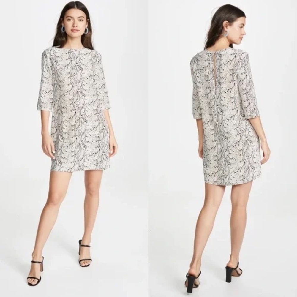 100% Silk Equipment Femme Beige Snake Silk Print Dress - Picture 9 of 10